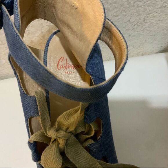 Castaner Leather lace up Denim look platform Wedge Espadrille Sandals 39 - Picture 7 of 16